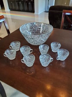 Glass punch bowl and cups