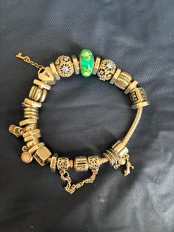 GENUINE PANDORA SILVER BRACELET WITH CHARMS