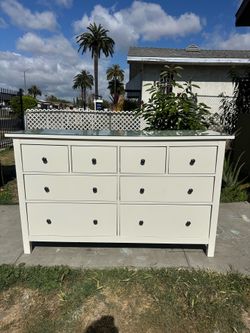 White ikea Hemnes dresser w/ glass top
