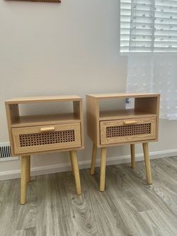 Pair of Mid-Century Modern Rattan Nightstands