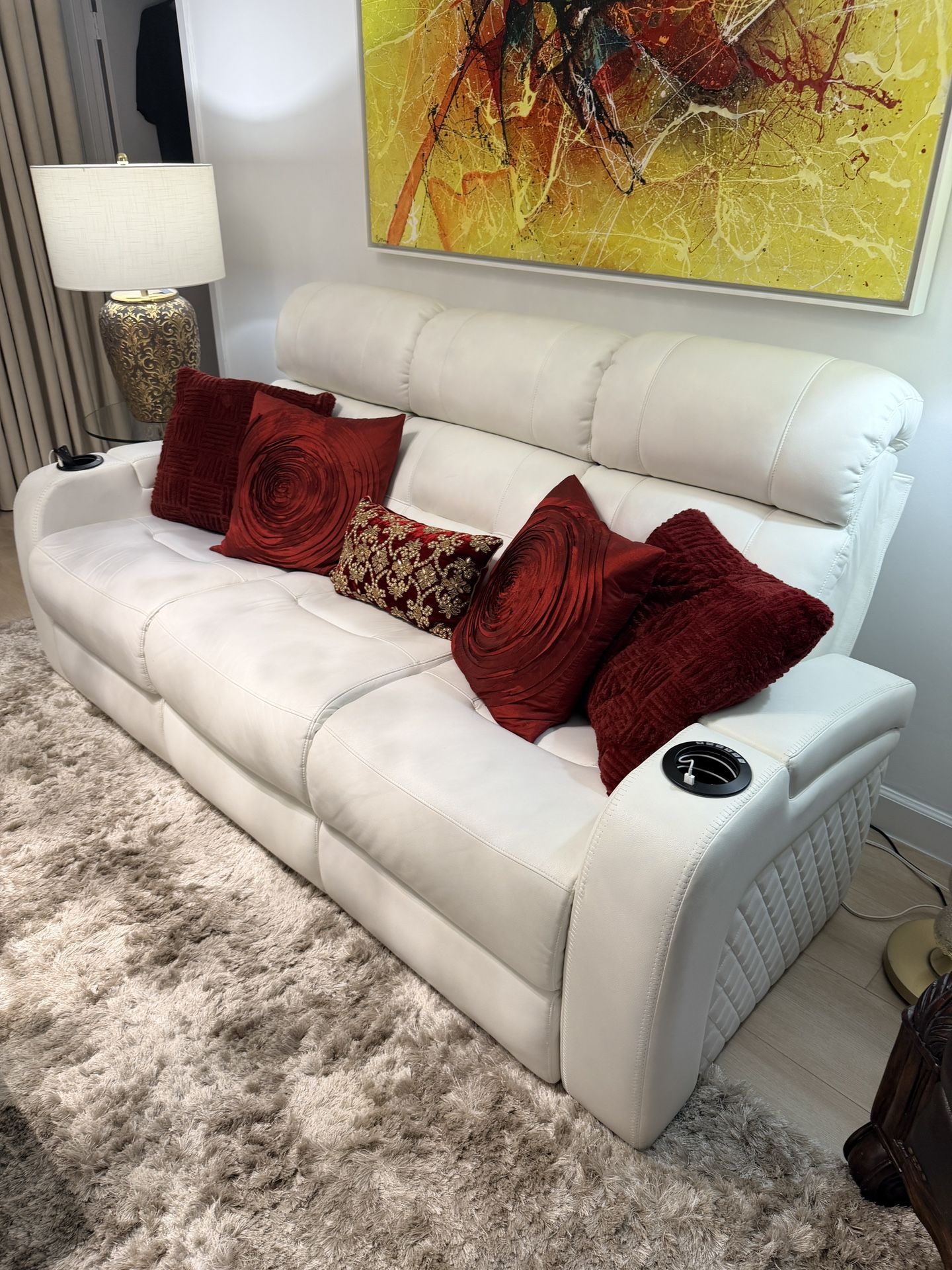 White Leather Sofa & Reclining Chair