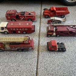 Antique Collectible Texaco Tanker, Fire Engine, And Buddy L Dump Trick 