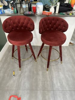 Wine Red Velvet Bar Stools Set Of 2