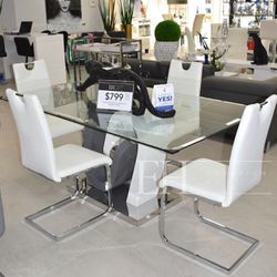 Modern White Grey 5 Piece Dining Table Set 