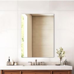 Frameless Mirror, Wall Mirror 18" x 24", Modern Rectangle Bathroom Mirrors for Wall with Polished Edge