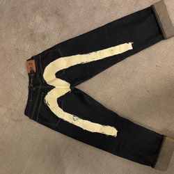 Evisu Men's Navy and Blue Jeans
