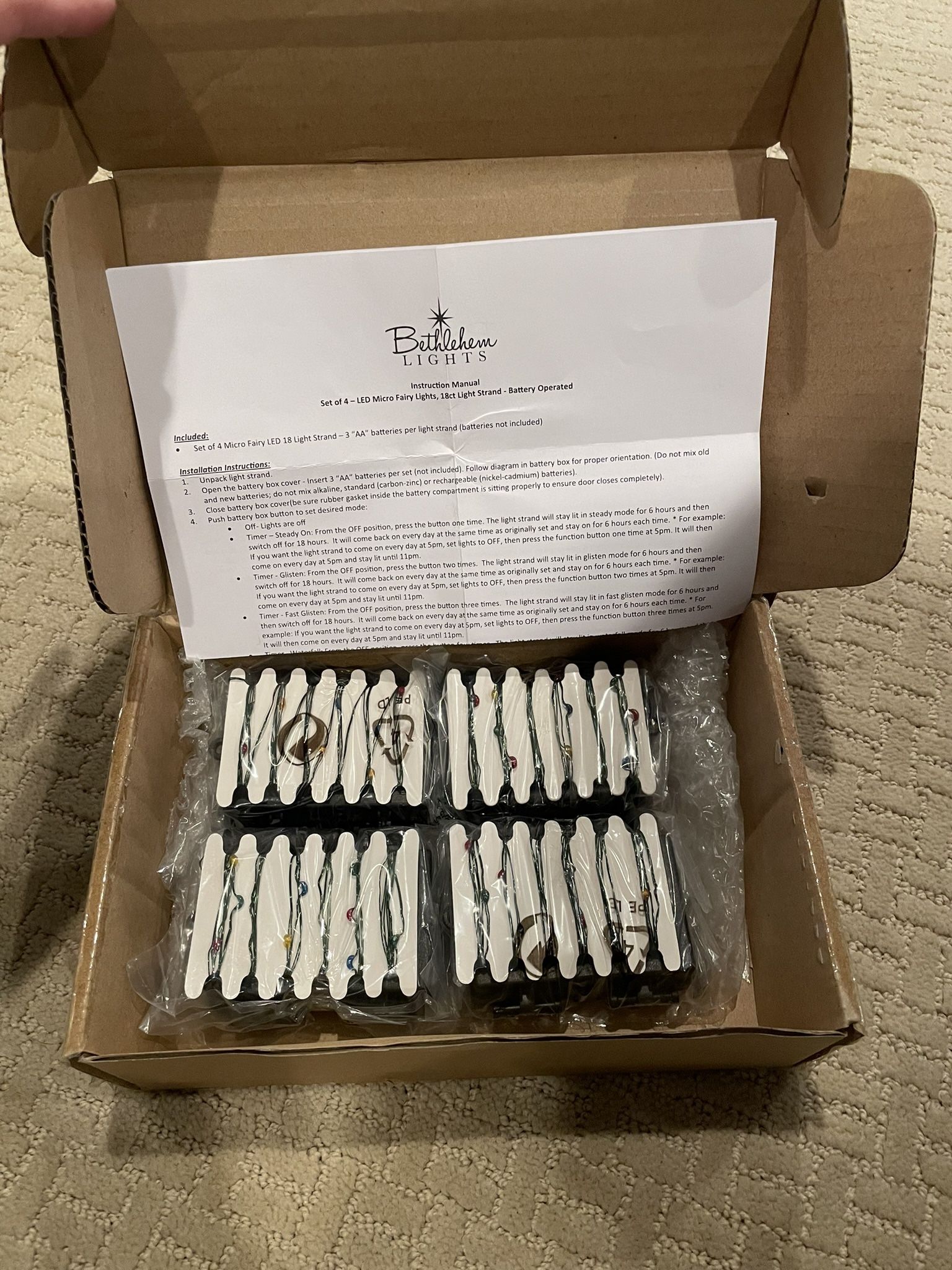 Bethlehem Lights Set of 4 Indoor/Outdoor Fairy Micro Light Strands, Color Lights