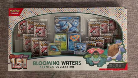 Pokémon TCG: Scarlet & Violet—151 Blooming Waters Premium Collection featuring Venusaur and Blastoise.