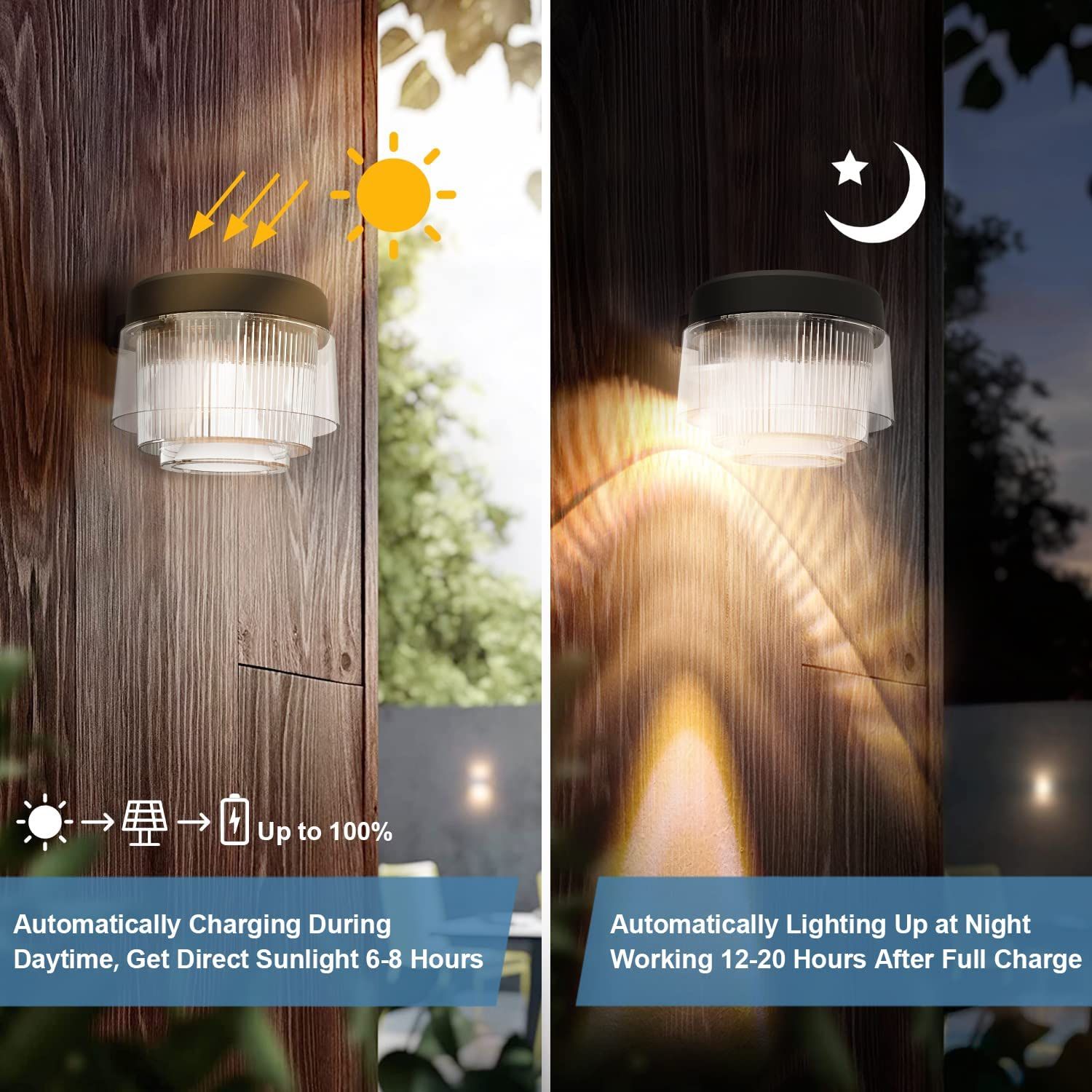 Solar Fence Lights, Solar Deck Lights Outdoor Waterproof Led, Solar Wall Lights Outdoor Decorative for Yard, Front Door, Garden, Patio, Garage, Swimmi