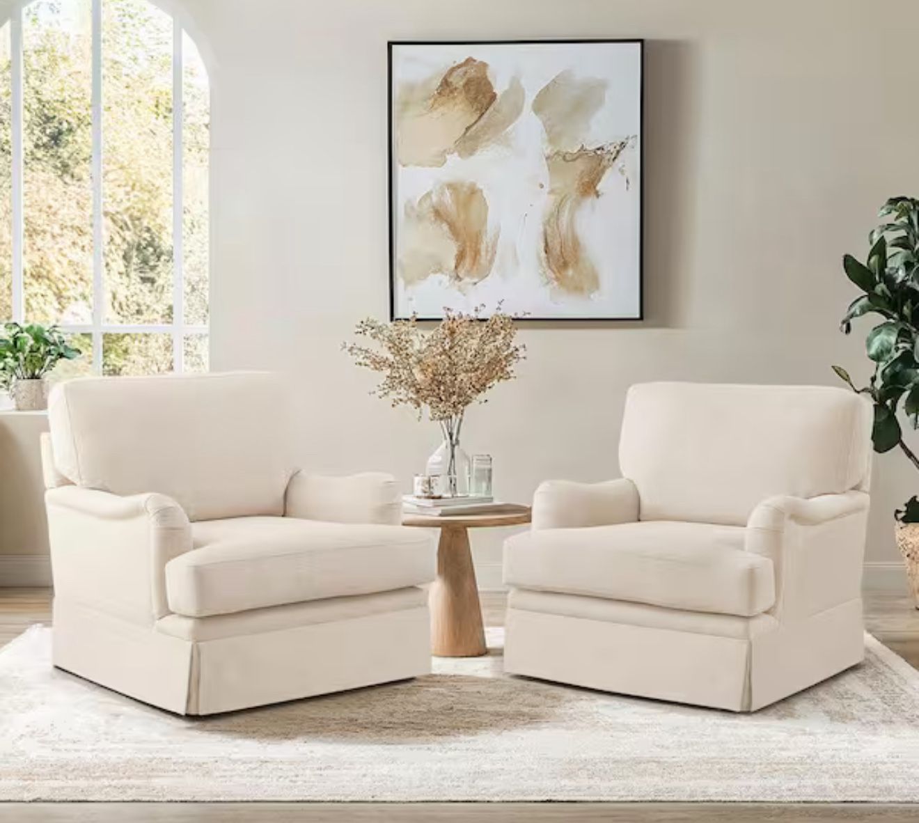 Muro Warm Linen Fabric 360° Swivel Accent Arm Chair Modern Upholstered Metal Base Barrel Sofa Chair (Set of 2)