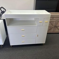 PAKASEPT Changing Table with Drawers, White Drawer Dresser, Changing Table Dresser with 5 Drawer & Cabinet（scratch )