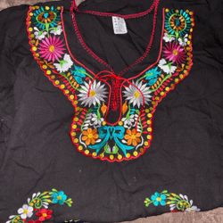 Black Mexican Embroidered Blouse Top