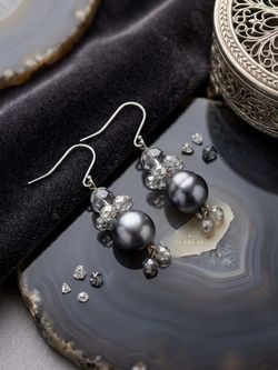 Lumière Gray Pearl Crystal Drop Earrings