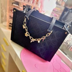 Juicy Couture Black Embossed Tote With Gold Chain And Charms