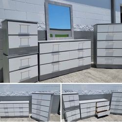 Dresser With Mirror, Chest And Two Nightstands 🌌 Comoda Con Espejo, Gavetero Y Dos Mesitas De Noche 🌌