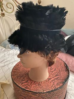 Vintage Black Feather Pillbox Hat