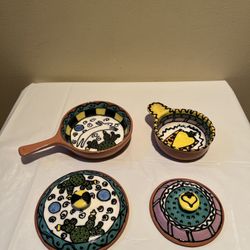 Mexican Talavera Pottery Pan & Bowl W/Lids