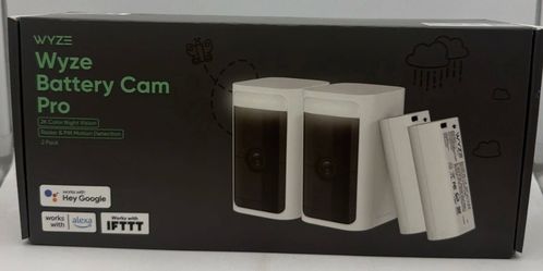 Wyze Battery Cam Pro 2-Pack, Wireless Indoor/Outdoor Home Security Camera, 2k HD Color Night Vision - New