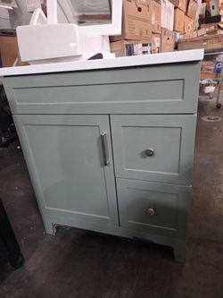 30" Sage Green Bathroom Vanity with White Sink Top