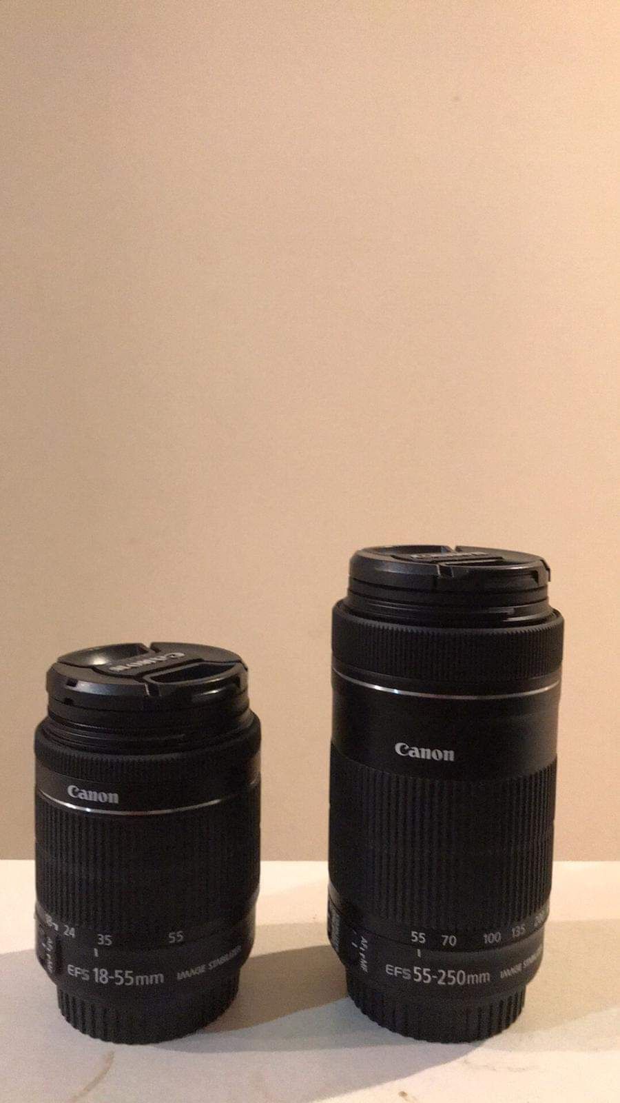 Canon T5i DSLR with Canon lenses 18-55 mm and 55-250mm both with image stabilization