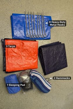 Camping Bundle, Tarps, Hooks, Hammocks, Sleeping Pad