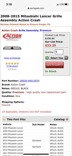 08-11 Mitsubishi Lancer grill