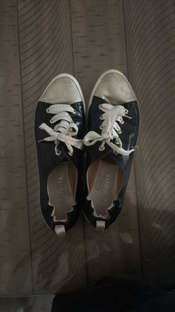 White Brand Black Leather Lace-Up Sneakers size 39 1/2