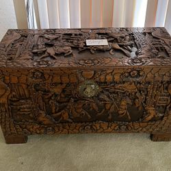 Chinese Wood Hope Chest Cloths Cabinet Art Work 2