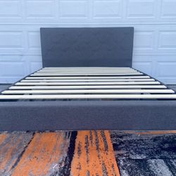 Queen Size Gray Upholstered Platform Bed Frame- READ Description 