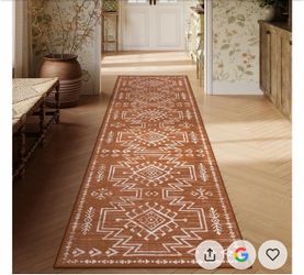 Boho Aztec Runner Rug Terracotta and White