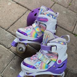 2PM SPORTS (4.4) | 8 Rainbow Unicorn Patines Ajustables para Niños con Ruedas Iluminadas para Niñas y Niños, Color Morado Mediano (1,5-5 US)..FIRM 
