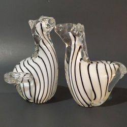 Pair Of Zebra Art Glass Sculptures 