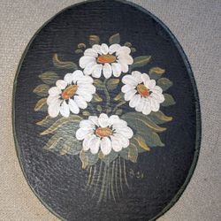 Small Floral Wood Oval Painting