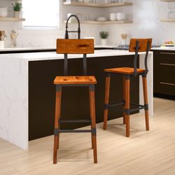 Jackson 2 Pack Rustic Antique Walnut Industrial Wood Dining Barstool