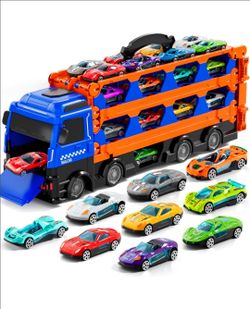 Kids, Transport Truck with 24 Pcs Die-Cast Cars, Toy Gifts for 3 4 5 6 Year Old Boys, Toddler Gift Toys for Ages 3-5 4-7