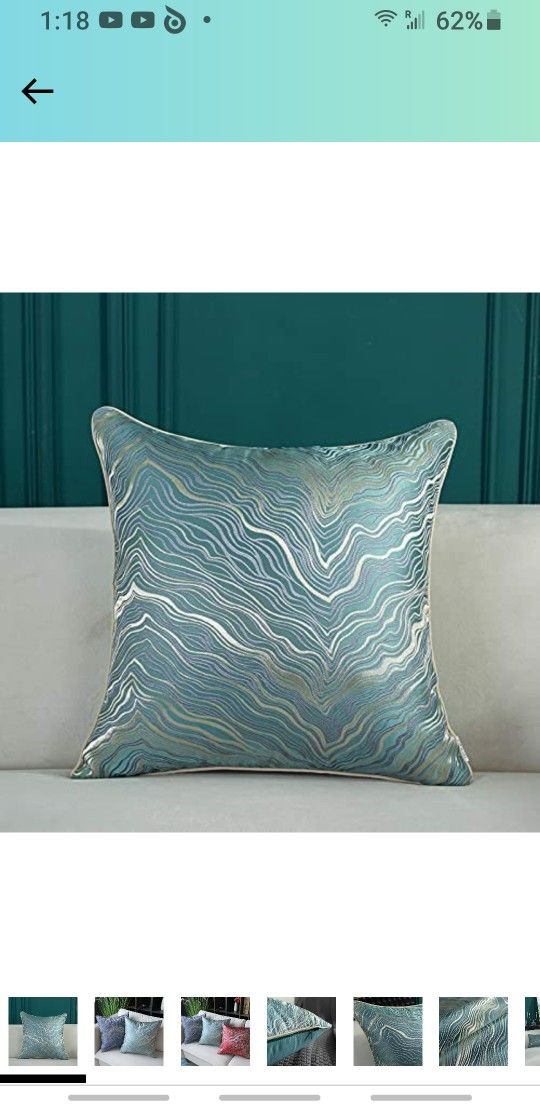 2pcs Imitated Silk Fabric Embroidery Cushion Case Luxury Modern Throw Pillow Cover Decorative Pillow for Couch Living Room Bedroom Car (Green, 18x18)