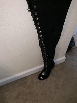 Black Peektoe Thigh High Bootie