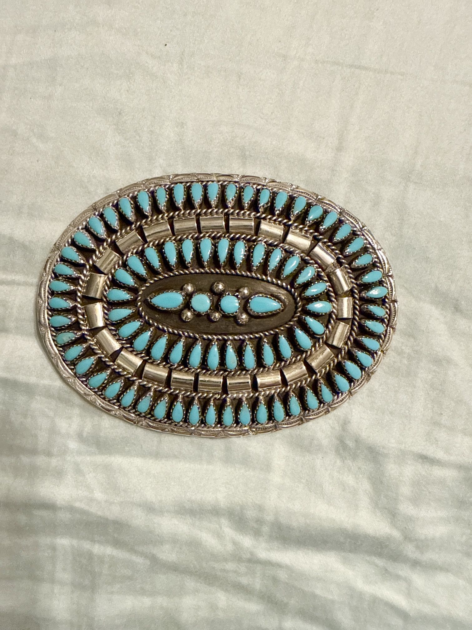 Vintage Navajo Sterling Silver Turquoise Cluster Belt Buckle Signed H. Yazzie