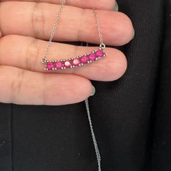 beautiful sterling silver pink gemstone bar necklace 