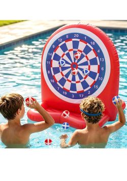 Inflatable Soccer Dart Board Toss Pool Floats - Fun Water Games Set, Swimming Pool Toys, Beach Yard Outdoor Ball Play, Summer Party for Kids Ages 8–12