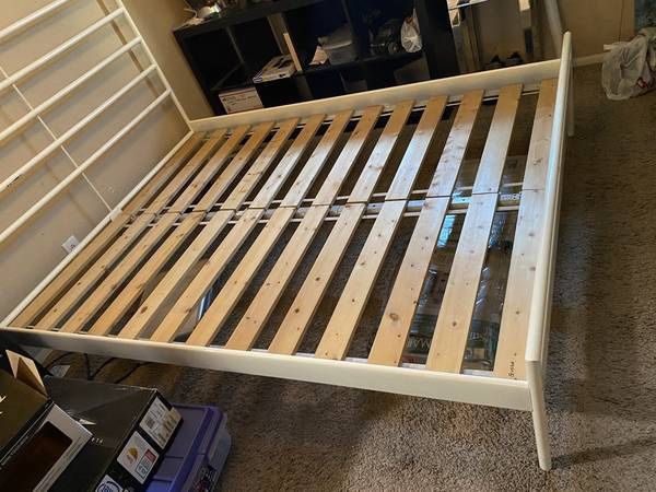 IKEA HEIMDAL QUEEN metal platform bed frame and slatted bed base