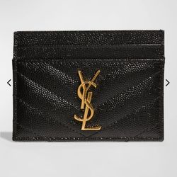 Authentic YSL Monogram Card Case Black Leather 