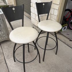 Set of 2 Bar Stools – Dark Gray w/ Cushioned Seats 