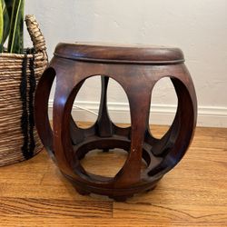 Vintage Chinoiserie Asian Pierced RoseWood Drum Table / Stool Antique SPHERICAL Plant stand Stool Chair Asian Chinese Antique 