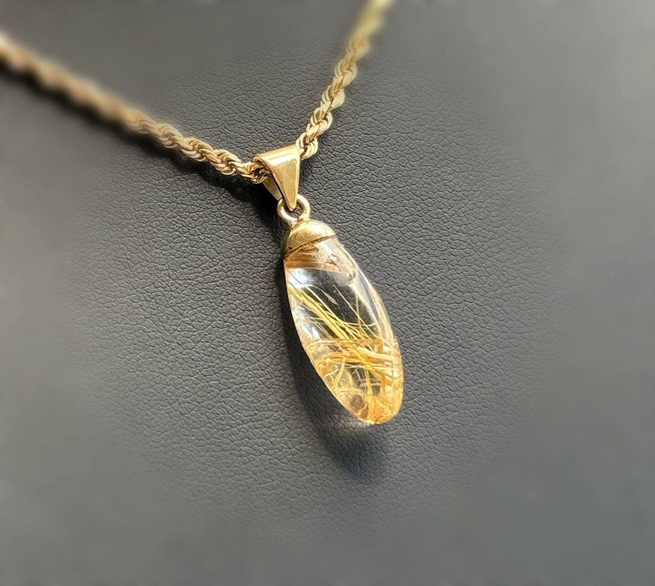 14k solid yellow gold golden hair quartz Pendant charm