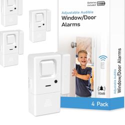  Door Window Alarms - 4 Pack - Adjustable Volume, Chime/Alarm, Wireless, Door Window Alarm Sensor for Home Security, Kids Safety, Door O