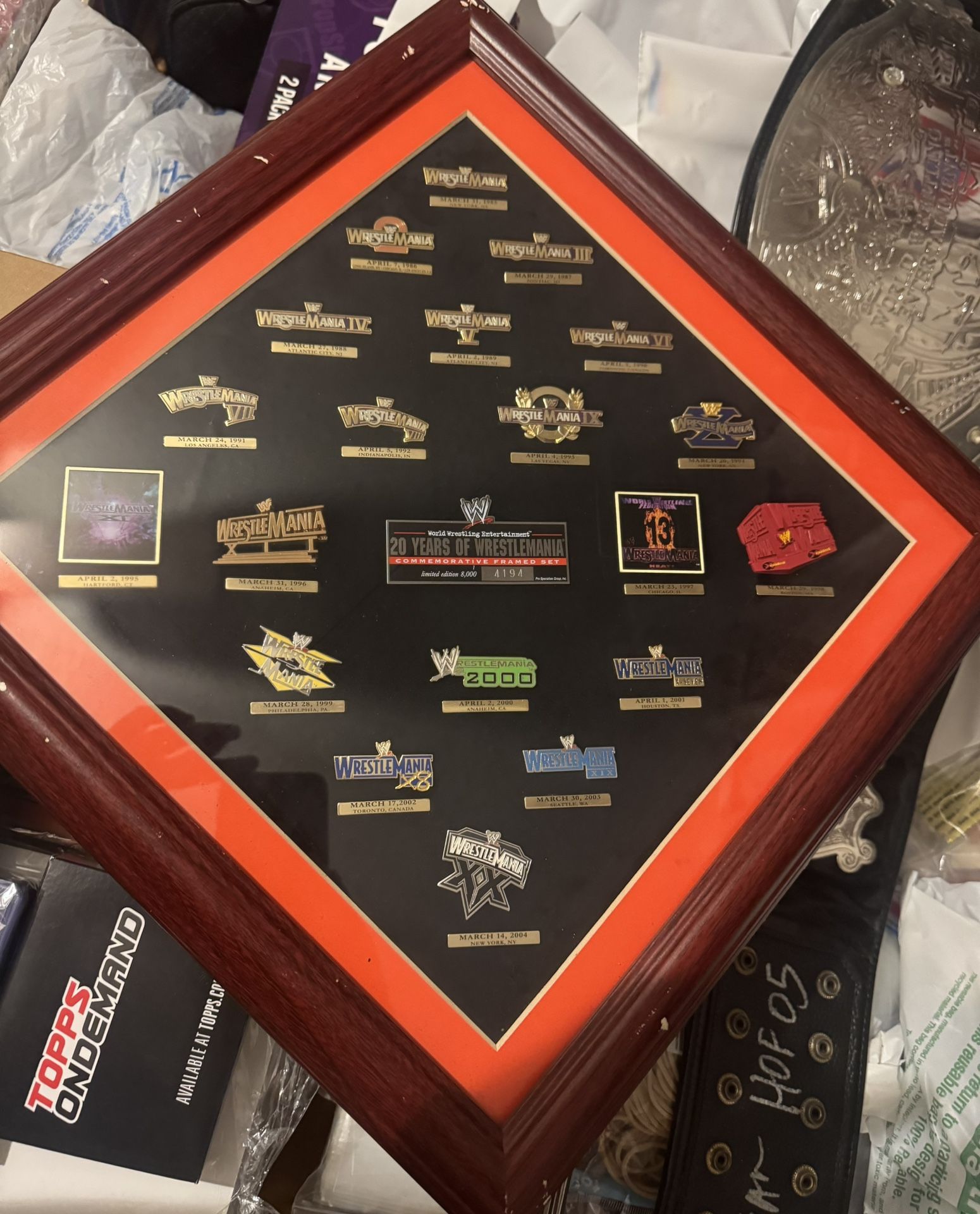 20 Years of Wrestlemania Commemorative Framed Pin Set # 3721/8000LIMITED EDITION