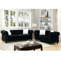 3 Piece Sofa Set Black Velvet Like Fabric Firm Price $1,960 Financing Available 