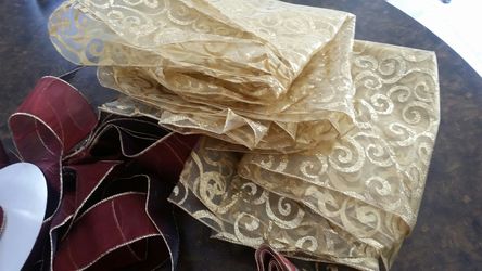 Wire edges ribbon 60+ yards., Plus Beautiful gold material