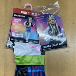 Monster High Frankie stein Halloween Costume Girls Size M 7/8 WITH WIG